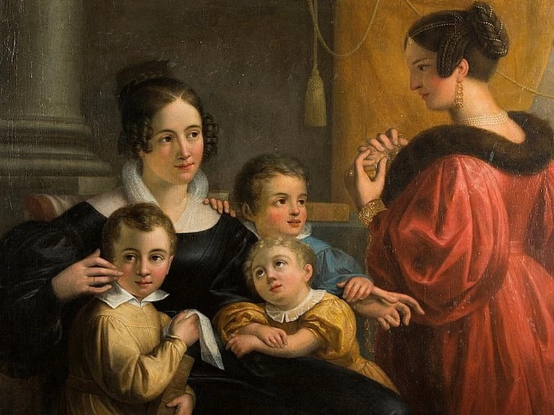 1779-Joseph De Cauwer - Scena familiare raffigurante una madre con tre figli e la governante
